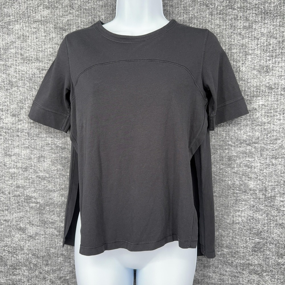 Lululemon Shirt Womens Small Black Short Sleeve Crew Neck Side Slit Relaxed Top
